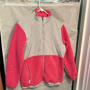 The North Face Pink and Gray Kids Fleece Puffer Jacket